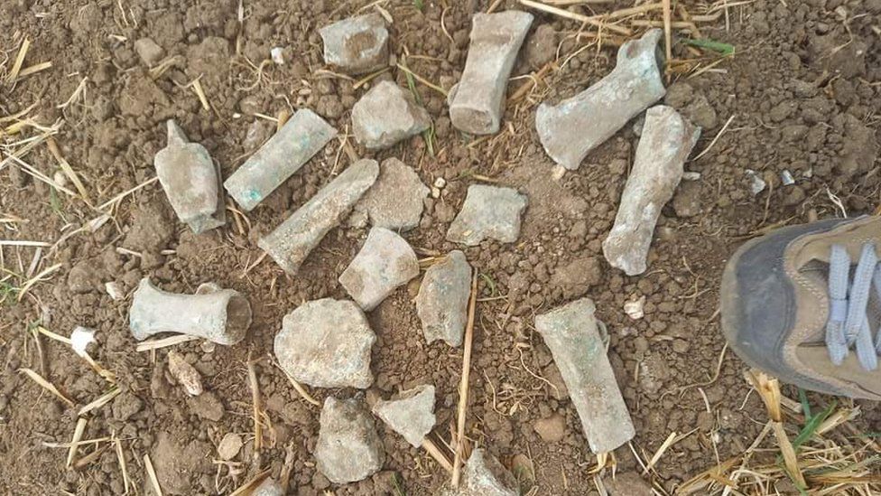 Thirteen-year-old detectorist finds a treasure trove of Bronze Age axes on her third expedition
